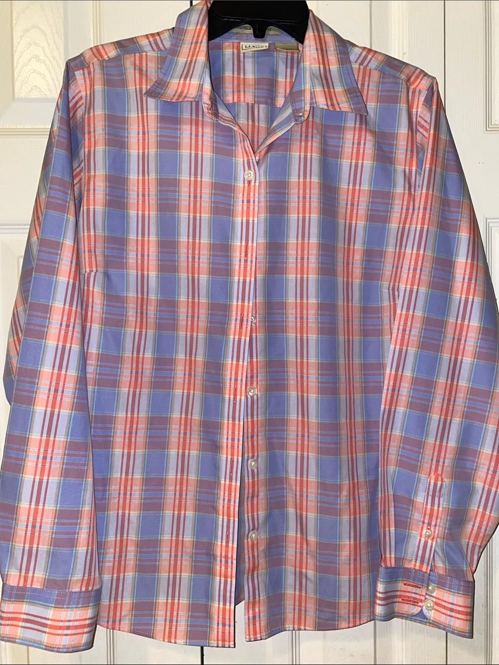L.L. Bean Women’s Button-Down 100% Cotton Shirt — Pink & Lavender Plaid